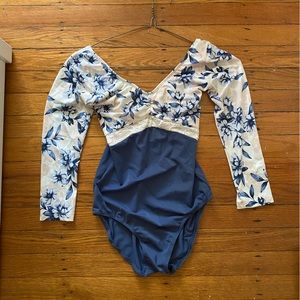 3/4 Sleeve floral and lace leotard